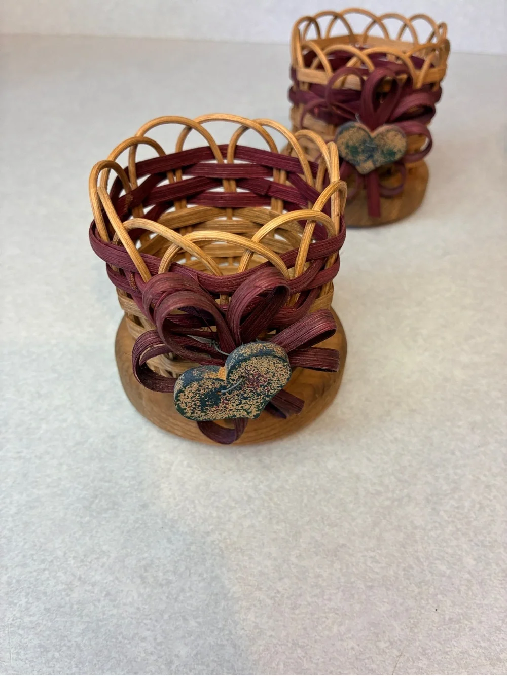 Vintage Woven Wicker Home Interiors Baskets/Candle Holder Set